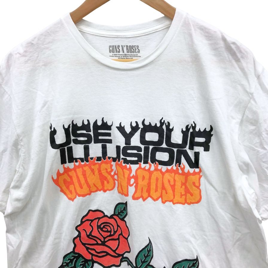美品◆ガンズ＆ローゼス Tシャツ 公式 半袖 プリント バンド バンT ホワイト メンズ サイズL GUNS＆ROSES 【AFB29】