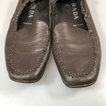 プラダ バレエシューズ レザー モカシン ブラウン レディース サイズ37 PRADA 約24.0cm【AFC49】
