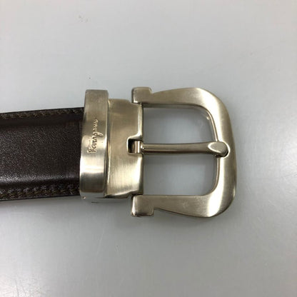 サルヴァトーレフェラガモ レザーベルト 23 7568 ダークブラウン シルバー金具 メンズ Salvatore Ferragamo【AFB55】