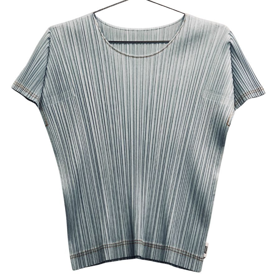 美品◆プリーツプリーズ イッセイミヤケ 半袖 カットソー PP21-JK651 ブルー サイズ3 PLEATS PLEASE 【AFB1】
