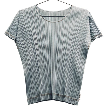 美品◆プリーツプリーズ イッセイミヤケ 半袖 カットソー PP21-JK651 ブルー サイズ3 PLEATS PLEASE 【AFB1】