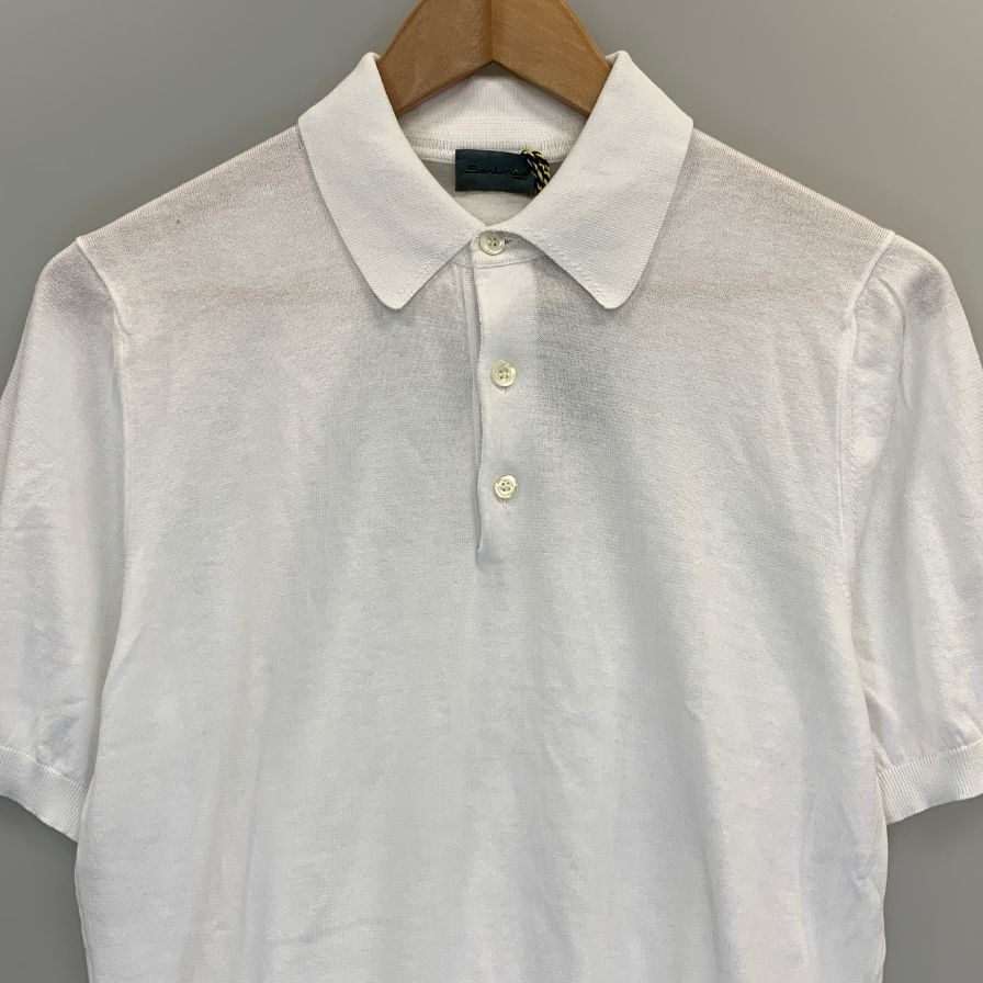 新品同様◆サントニオ ナポリ 半袖ポロシャツ コットン ニット ホワイト メンズ サイズ46 Santonio NAPOLI 【AFB12】