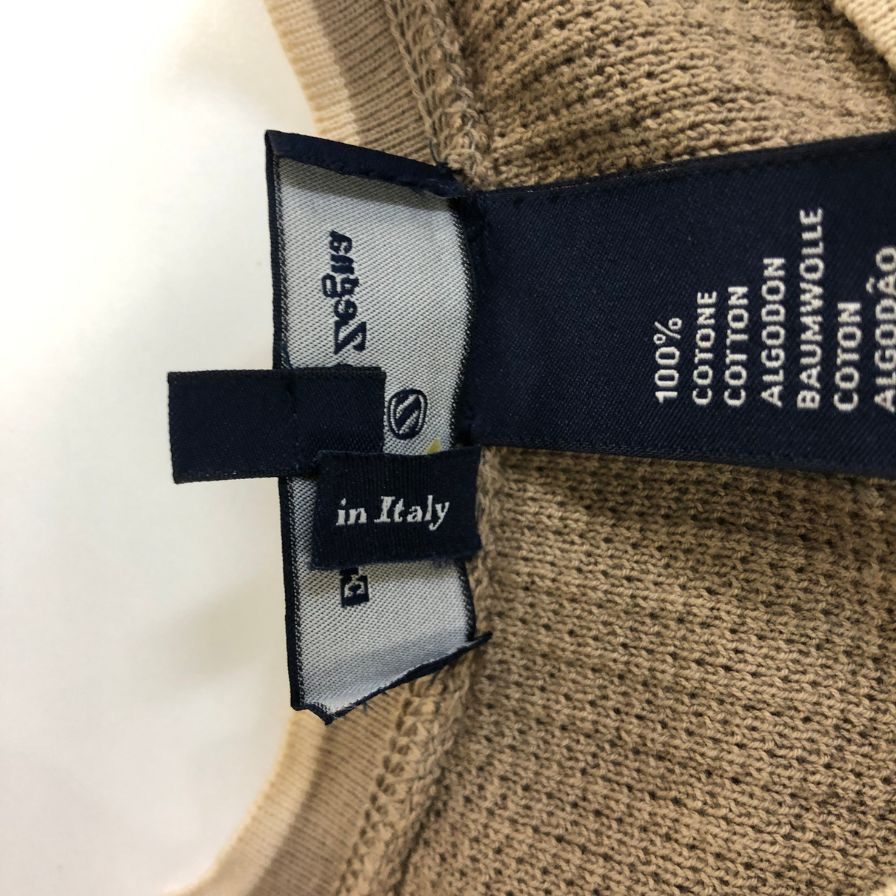 美品◆エルメネジルド ゼニア コットンニット ベージュ サイズM  Ermenegildo Zegna 【AFB12】