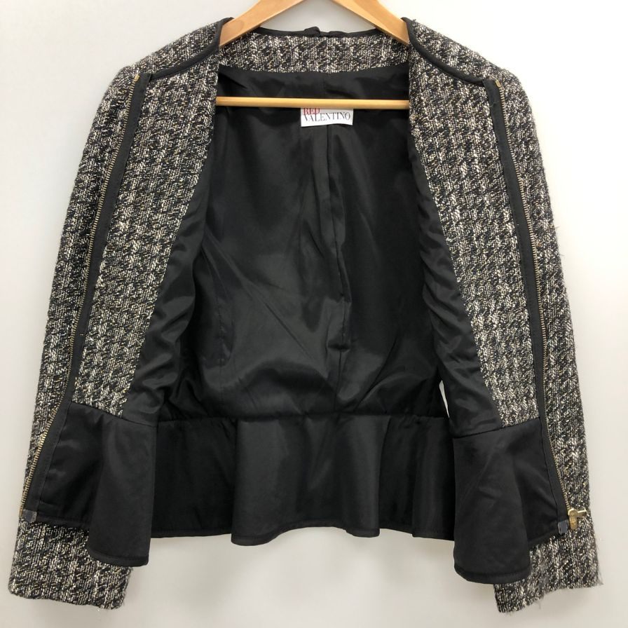 中古◆レッドヴァレンティノ ペプラム ツイード ジャケット ブラック サイズ42 RED VALENTINO 【AFB36】