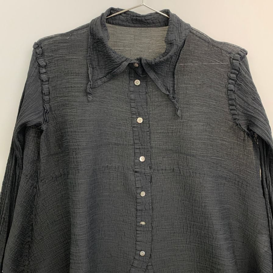 極美品◆ミー イッセイミヤケ シアーシャツ ブラック サイズフリー MI43FK171 me ISSEY MIYAKE 【AFB13】