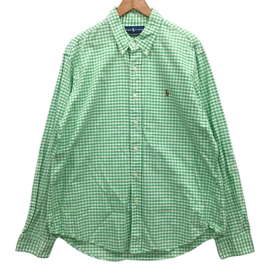 美品◆ラルフローレン 長袖シャツ チェック グリーン メンズ サイズXL Ralph Lauren 【AFB45】