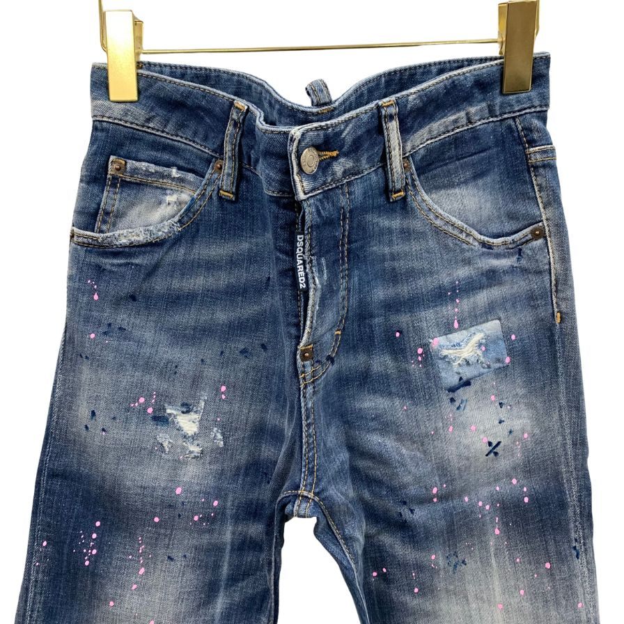 ディースクエアード  デニムパンツ cool girl jean S75LA0628 ロゴ金具 ペイント加工 クラッシュ加工 コットン ポリウレタン ブルー系 レディース サイズ40 DSQUARED2 【AFB30】