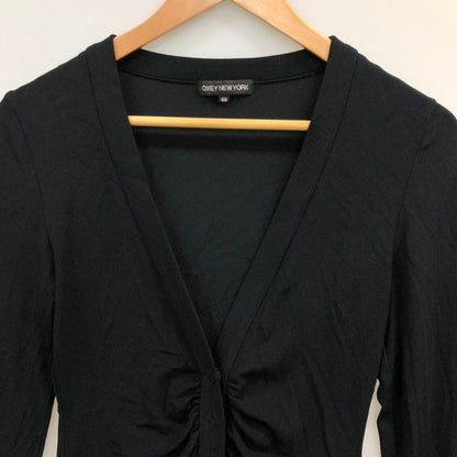 美品◆フォクシー ニューヨーク  カーディガン プランジングネック 長袖 ストレッチ 40サイズ ブラック 22343-SRJAI58 FOXEY NEW YORK 【AFB8】