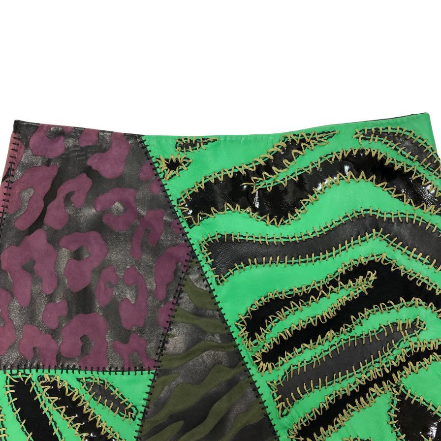 ジャンニヴェルサーチ レザー ミニ スカート レディース クロスパッチ ラムスキン サイズ40 マルチカラーGIANNI VERSACE【AFB44】