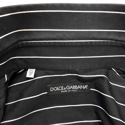 美品◆ドルチェ&ガッバーナ 長袖ストライプシャツ ブラック コットン メンズ サイズ37 DOLCE&GABBANA 【AFB5】