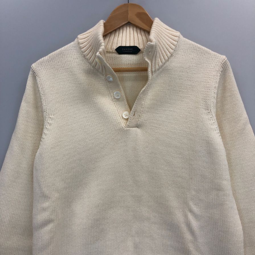 美品◆ザノーネ ウール ヘンリーネック ウール ニット メンズ サイズ 46 ホワイト系 ZANONE 【AFB14】