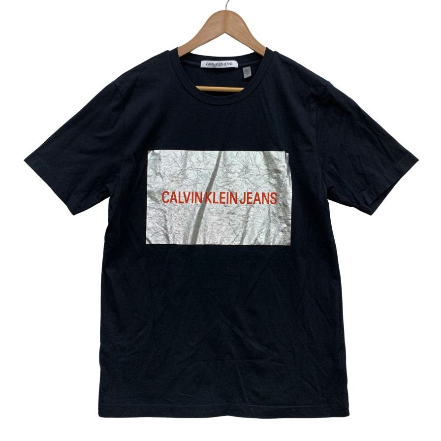 美品◆カルバンクラインジーンズ Tシャツ ボックスロゴ コットン サイズM メンズ ブラック シルバー Calvin Klein Jeans 【AFB51】