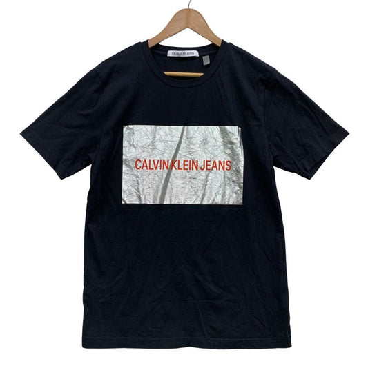 美品◆カルバンクラインジーンズ Tシャツ ボックスロゴ コットン サイズM メンズ ブラック シルバー Calvin Klein Jeans 【AFB51】