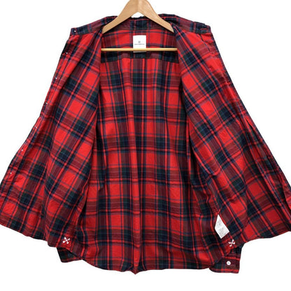 美品◆ユニフォームエクペリメント チェック 長袖シャツ 23SS UE-230019 メンズ サイズ3 レッド  Uniform Experiment 【AFB39】