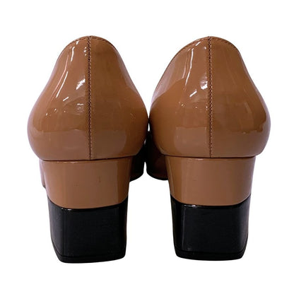 プラダ パンプス エナメル レザー チャンキ―ヒール バイカラー ベージュ系 レディース サイズ36.5 PRADA 約22.5cm【AFC34】