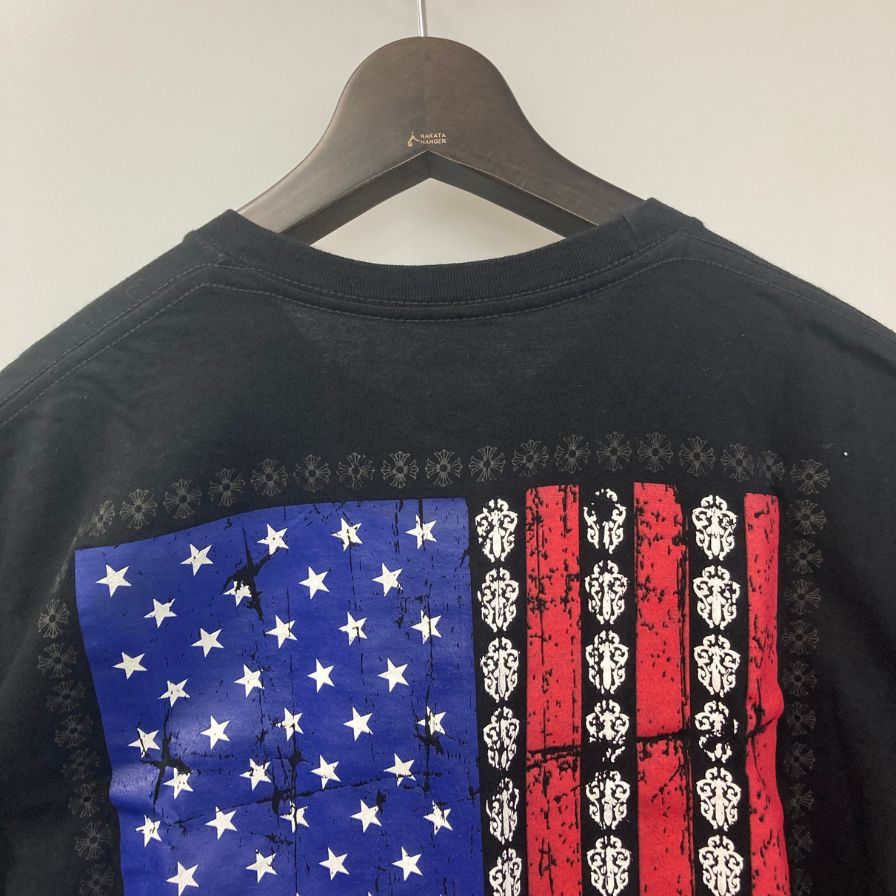 美品◆クロムハーツ Tシャツ ポケットT 胸元ロゴ 星条旗 ブラック サイズL メンズ CHROME HEARTS 【AFB27】