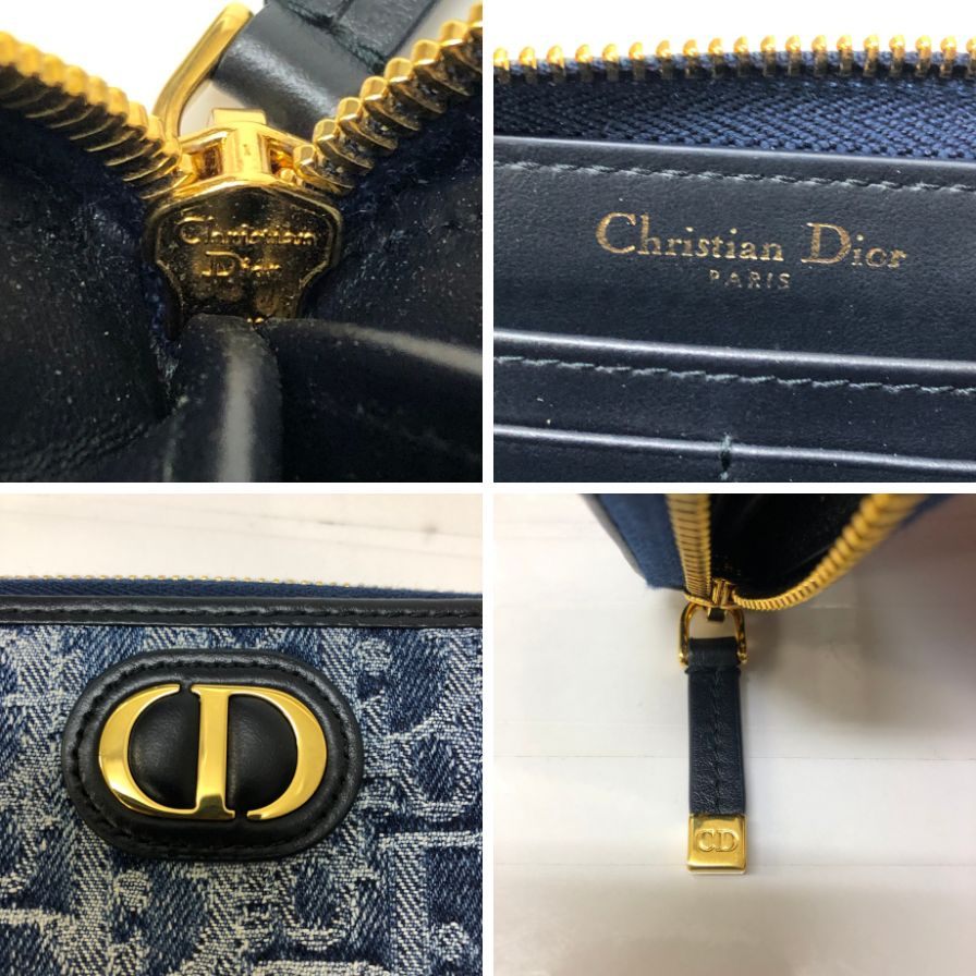クリスチャンディオール ラウンドジップウォレット デニム オブリーク ジャカード ネイビー Christian Dior【AFI13】