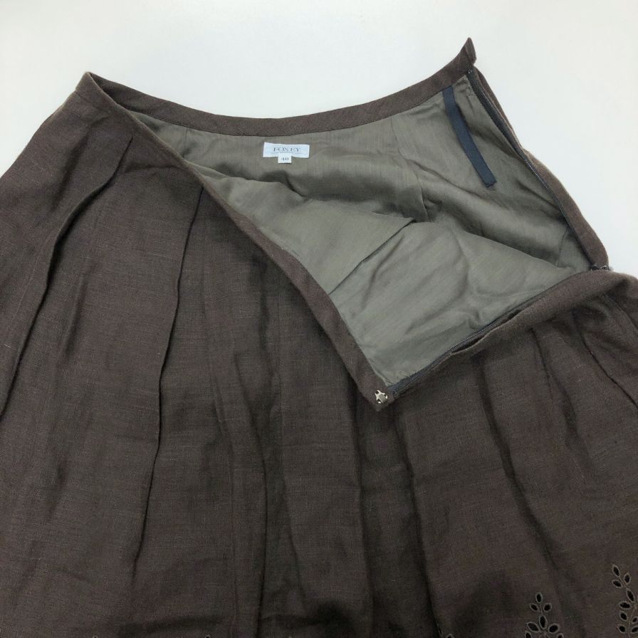 フォクシーブティック スカート 麻 ダークオリーブ サイズ40 20379-SSAG34 FOXEY BOUTIQUE【AFB28】