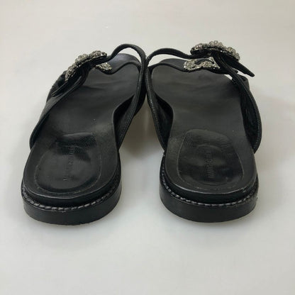 マノロブラニク サンダル ハンギシ ビジュー付き レザー×サテン ブラック レディース サイズ39 MANOLO BLAHNIK 約25.0cm【YB3】