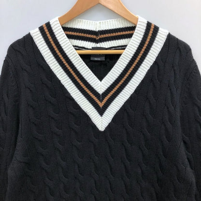 美品◆バフィー チルデンニット Vネック ウール ブラック×ホワイト×キャメル サイズ50 メンズ イタリア製 BAFY MADE IN ITALY 【AFB40】
