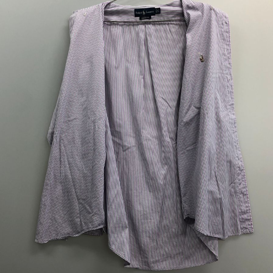 美品◆ラルフローレン ボタンダウンシャツ 90S ストライプ パープル×グリーン メンズ サイズ17 Ralph Lauren 【AFB19】