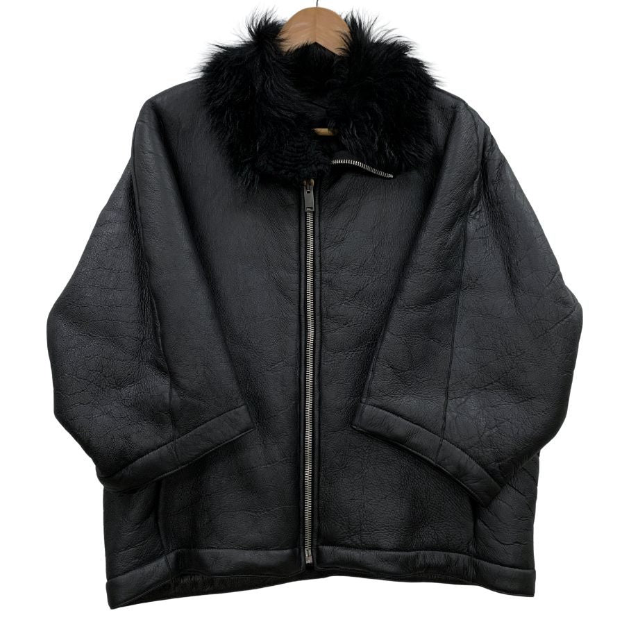 美品◆リックオウエンス レザー ブルゾン ショートスリーブ ラム ムートン レデイース RP13F07022 サイズ42  ブラック Rick Owens 【AFA13】
