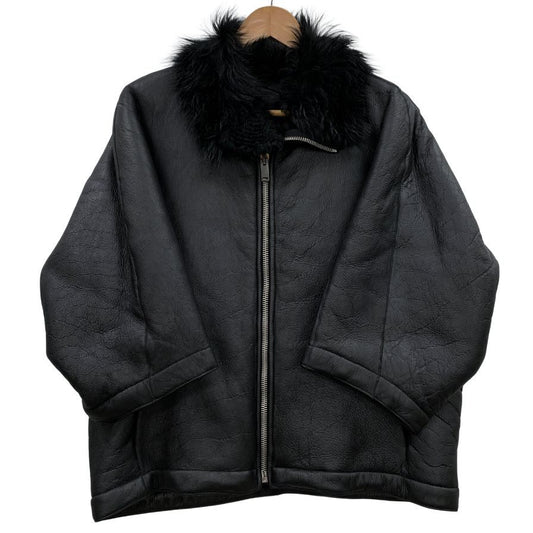 美品◆リックオウエンス レザー ブルゾン ショートスリーブ ラム ムートン レデイース RP13F07022 サイズ42  ブラック Rick Owens 【AFA13】