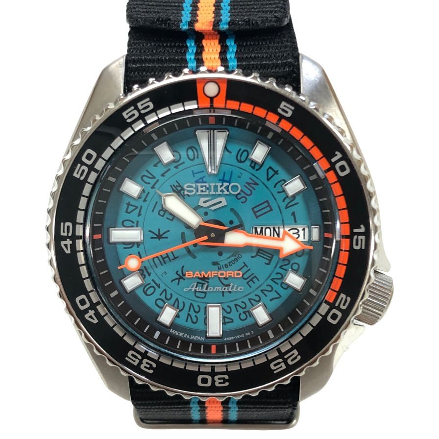 セイコー バンフォード コラボ 腕時計 自動巻 5スポーツ SBSA315 シルバー 青文字盤 SEIKO BAMFORD【AFI5】
