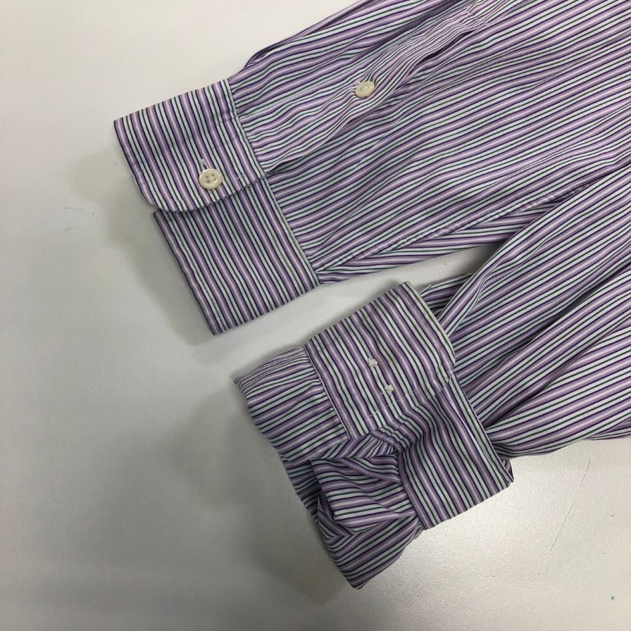 美品◆ラルフローレン ボタンダウンシャツ 90S ストライプ パープル×グリーン メンズ サイズ17 Ralph Lauren 【AFB19】