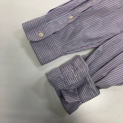美品◆ラルフローレン ボタンダウンシャツ 90S ストライプ パープル×グリーン メンズ サイズ17 Ralph Lauren 【AFB19】