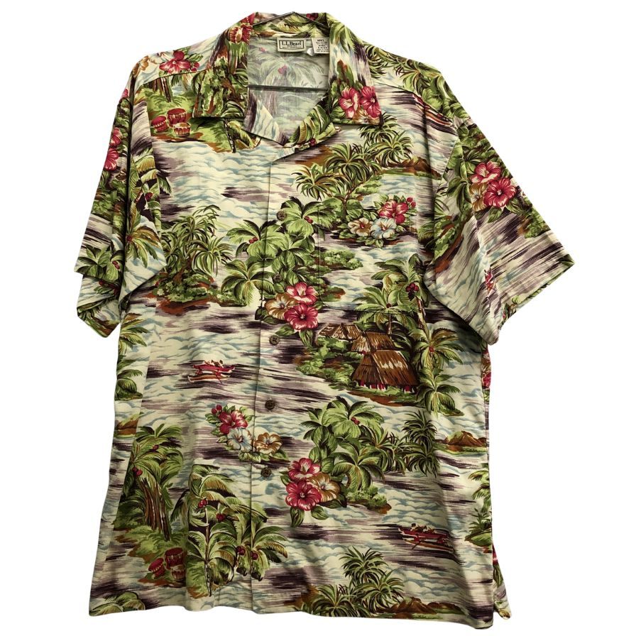 極美品◆エルエルビーン アロハシャツ 総柄 メンズ サイズM  L.L.Bean 【AFB15】