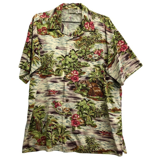 極美品◆エルエルビーン アロハシャツ 総柄 メンズ サイズM  L.L.Bean 【AFB15】