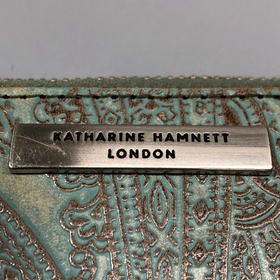 キャサリンハムネット 長財布 総柄 デザイン レザー ラウンドジップ ウォレット ブルー KATHARINE HAMNNET【AFI15】