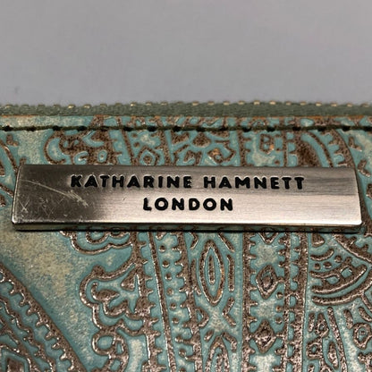 キャサリンハムネット 長財布 総柄 デザイン レザー ラウンドジップ ウォレット ブルー KATHARINE HAMNNET【AFI15】