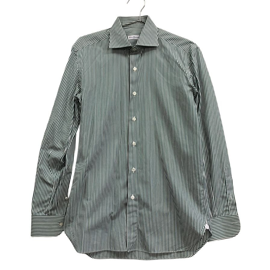 美品◆エリッコ フォルミコラ シャツ ストライプ グリーン系 メンズ サイズ39/15.5 Errico Formicola 【AFB11】