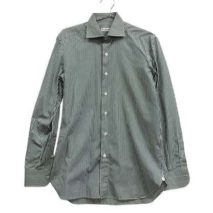 美品◆エリッコ フォルミコラ シャツ ストライプ グリーン系 メンズ サイズ39/15.5 Errico Formicola 【AFB11】