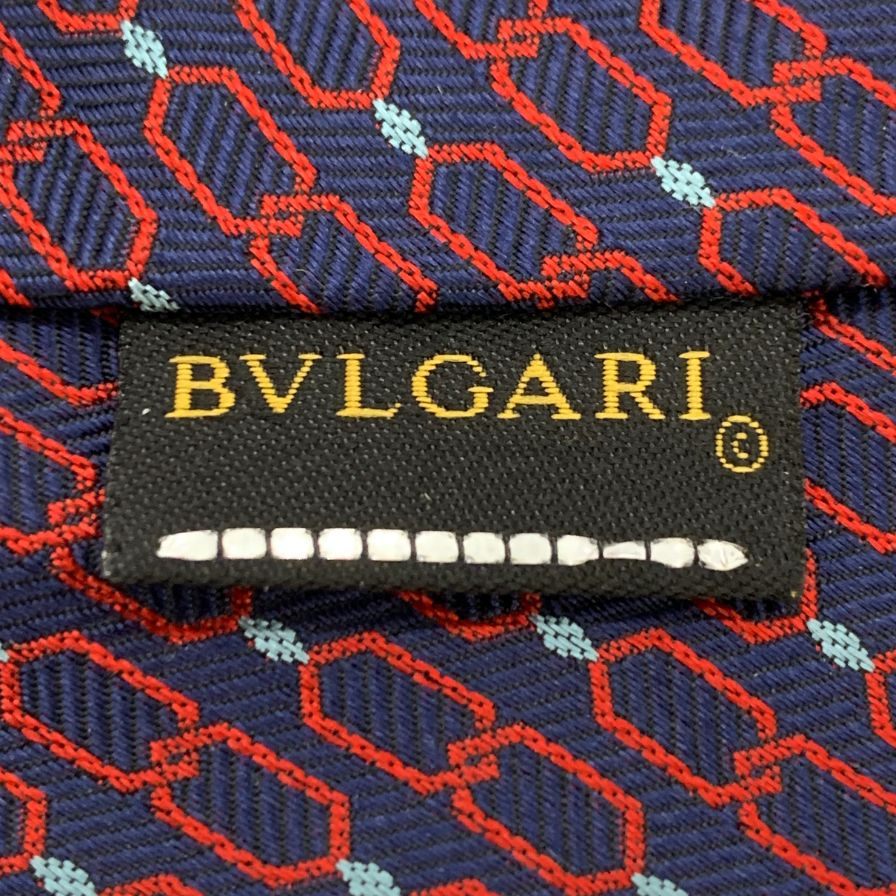 ブルガリ ネクタイ 総柄 ネイビー×レッド シルク メンズ BVLGARI【AFI19】