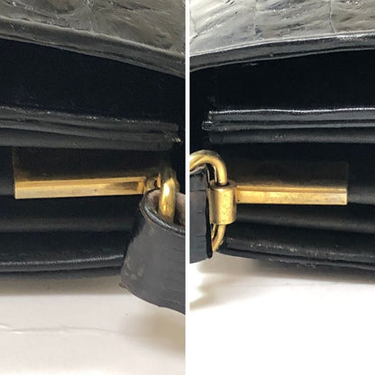 ノーブランド クロコ型押し ハンドバッグ ゴールド金具 ブラック【AFE5】