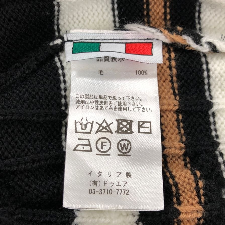 美品◆バフィー チルデンニット Vネック ウール ブラック×ホワイト×キャメル サイズ50 メンズ イタリア製 BAFY MADE IN ITALY 【AFB40】