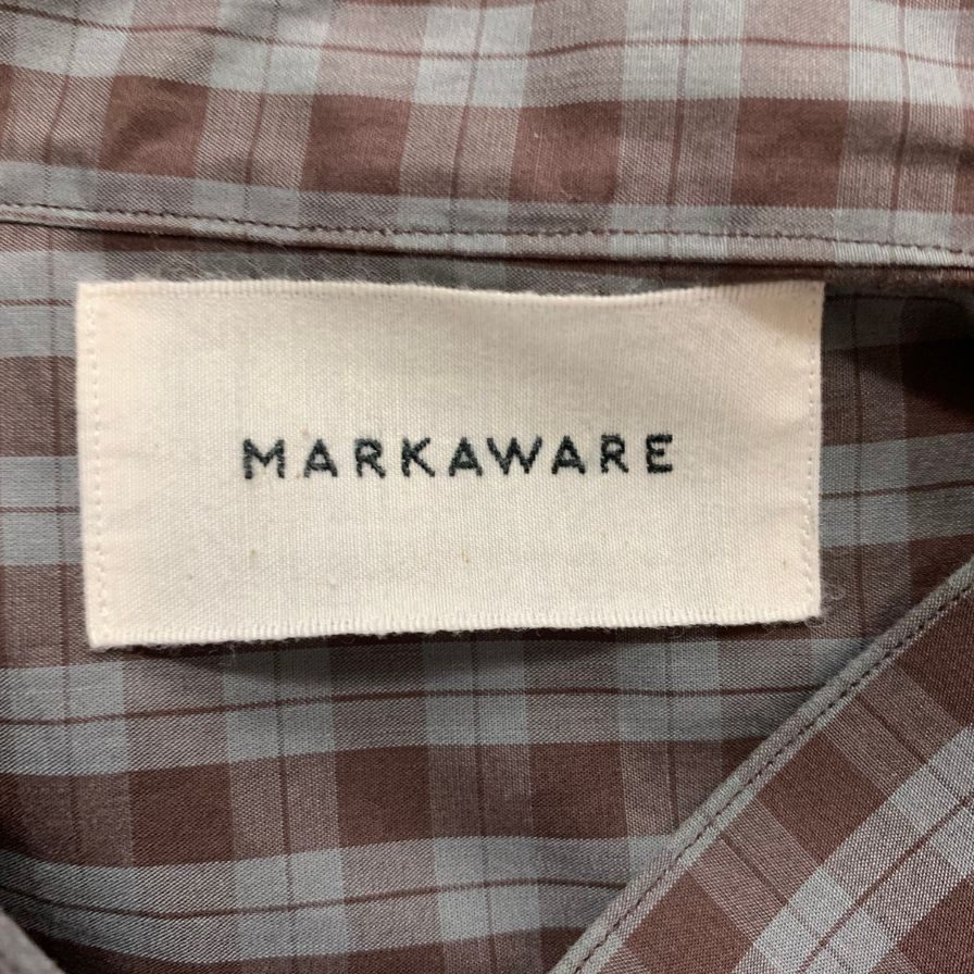 美品◆マーカウェア コンフォート フィット バンドカラーシャツ ブラウンチェック サイズ2 メンズ MARKAWARE COMFORT FIT BAND COLLAR SHIRT CHECK 【AFB12】