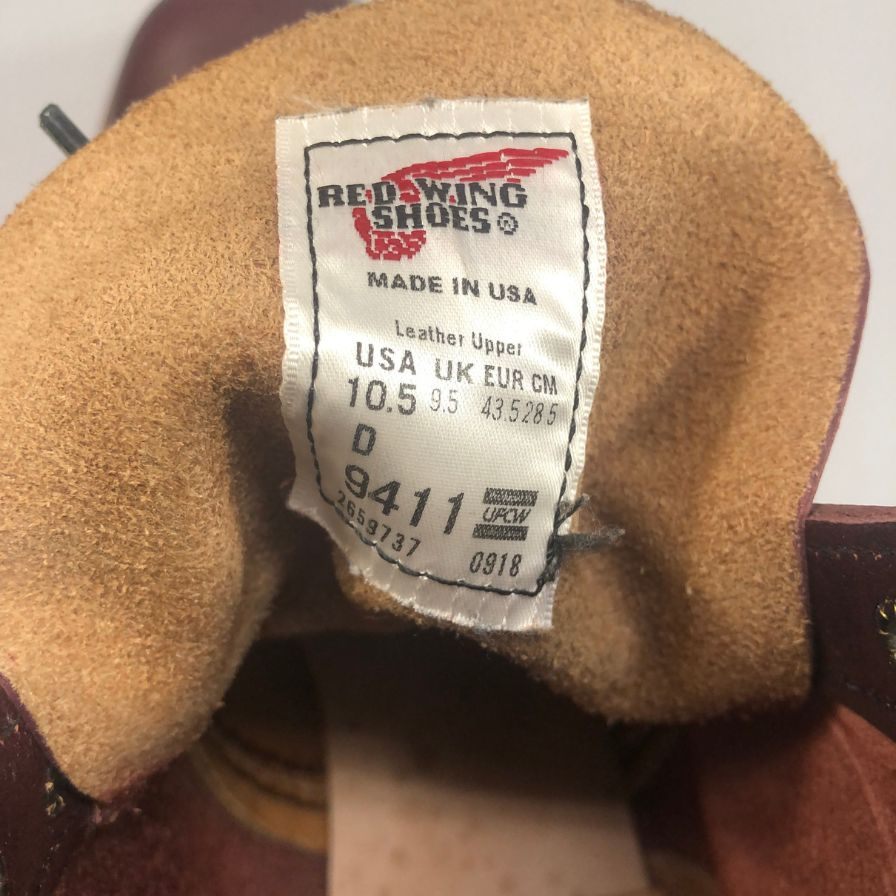 レッドウィング レザーシューズ ベックマンブーツ レースアップ 9411 メンズ ブラックチェリー サイズ US10.5D RED WING 約28.5cm【AFC31】