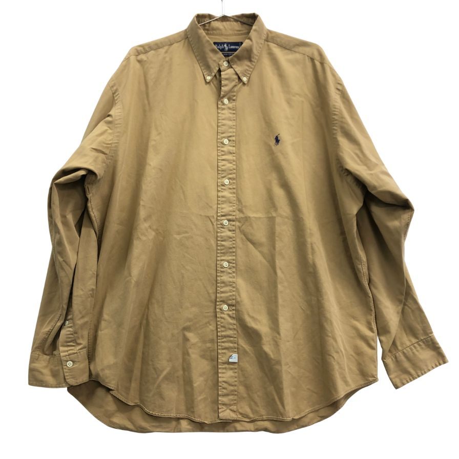 美品◆ラルフローレン ボタンダウンシャツ 90S ベージュ メンズ サイズXL Ralph Lauren 【AFB9】