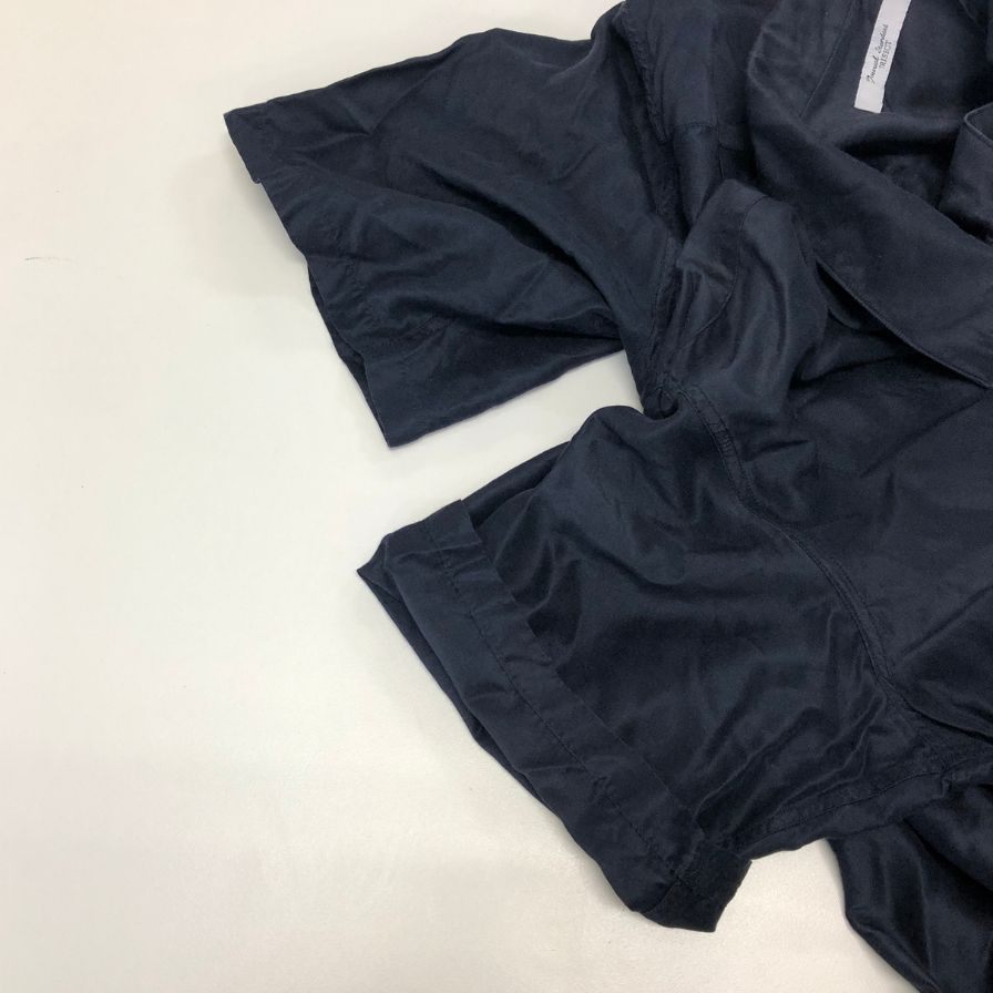 美品◆ジャーナルスタンダード シャツ シルク 半袖 ネイビー サイズM メンズ JOURNAL STANDARD 【AFB43】