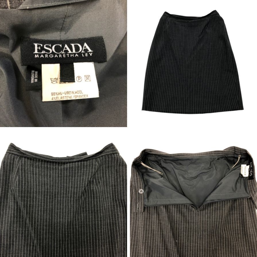 エスカーダ セットアップ ジャケット スカート ストライプ ウール ブラック サイズ40 ESCADA【AFA8】