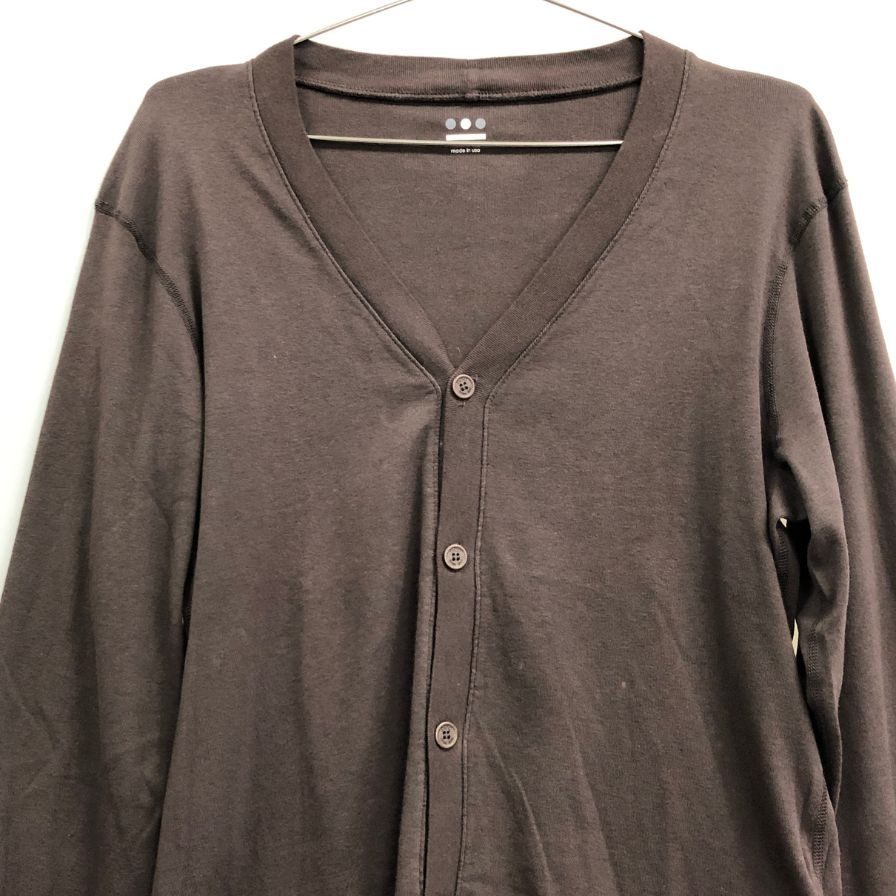 美品◆スリードッツ コットン カーディガン USA製 ブラウン メンズ サイズT1 THREE DOTS 【AFB43】