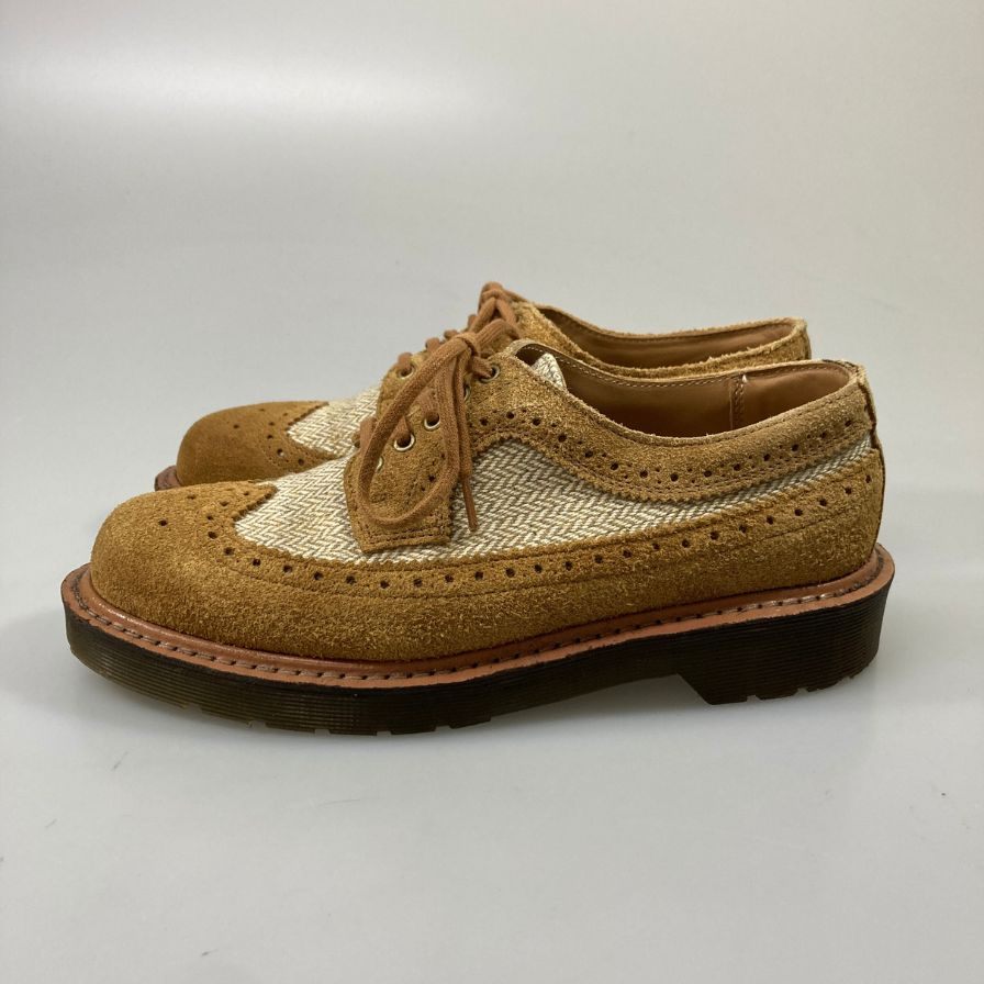 ドクターマーチン 3989 ウイングチップ スエード ヘリンボーン生地コンビ ブラウン サイズUK6 Dr. Martens 約25.0cm【AFC41】