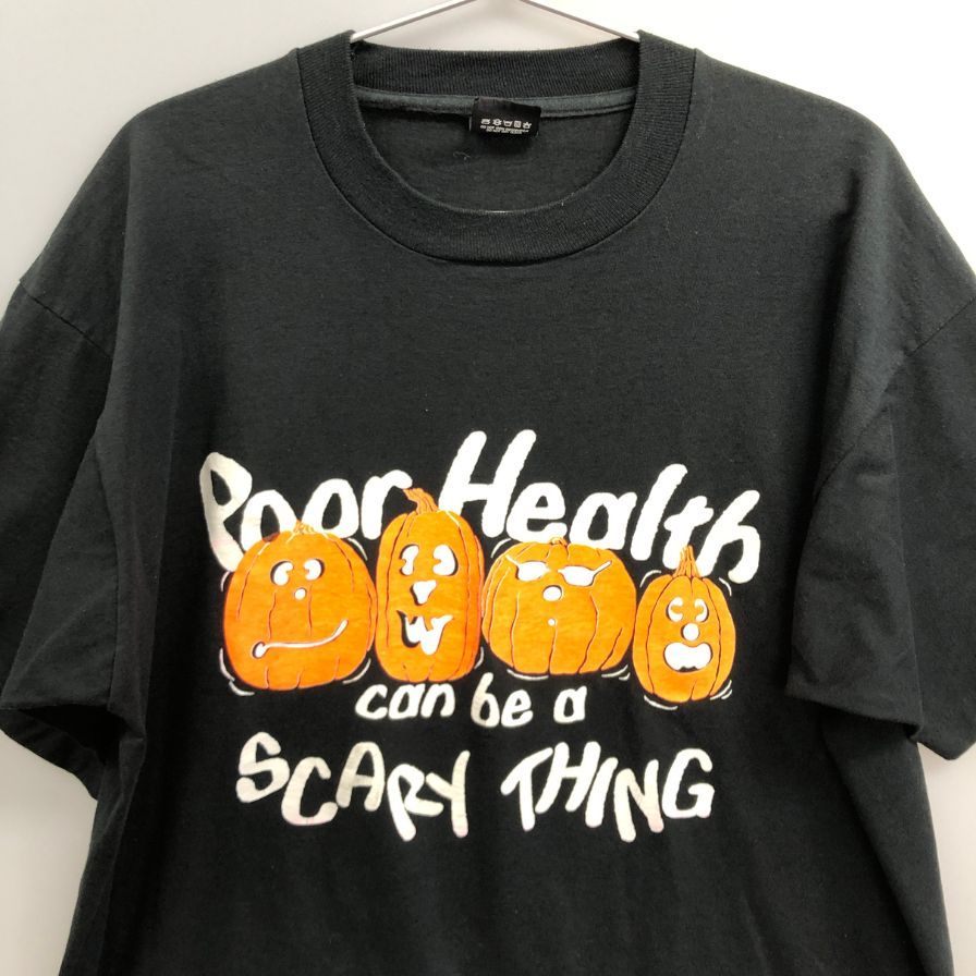 中古◆スクリーンスターズ Tシャツ 92年製 パンプキン USA製 ブラック メンズ サイズXL SCREEN STARS wellness week 【AFB43】