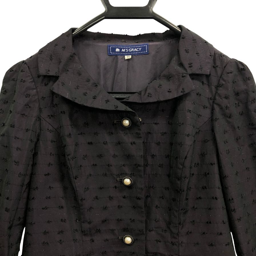 極美品◆エムズグレイシー 長袖ワンピース パールボタン ブラック レディース サイズ36 M'S GRACY 【AFB38】