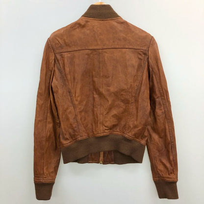 中古■ドルチェ&ガッバーナ レザー リブ ブルゾン ボンバージャケット トルコ製 レディース サイズ40 ブラウン DOLCE&GABBANA 【AFA21】