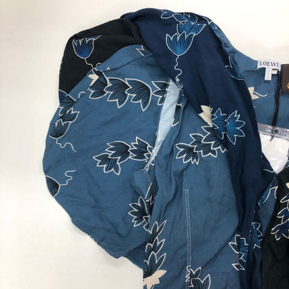 極美品◆ロエベ×パウラズイビザ 半袖ワンピース 総柄 ネイビー レディース サイズ34 LOEWE×Paulas Ibiza 【AFB5】